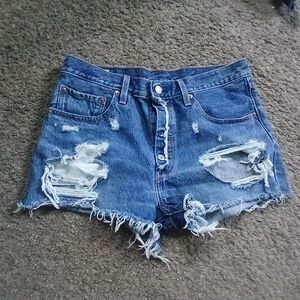 Levi's Blue Distressed Jean Shorts